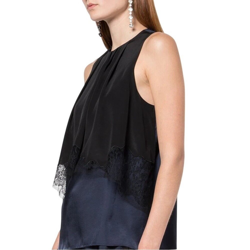 TIBI NWT Blue Lace Top Sleeveless Layered Blouse Shirt Black Tiered 2